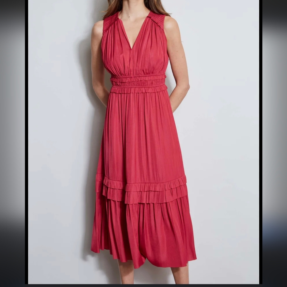 T-Tahari Smocked Sleeveless Midi Dress pistachio cocktail 1X cottagelighweigh